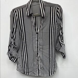 Black and White Striped Express Portofino Slim Shirt